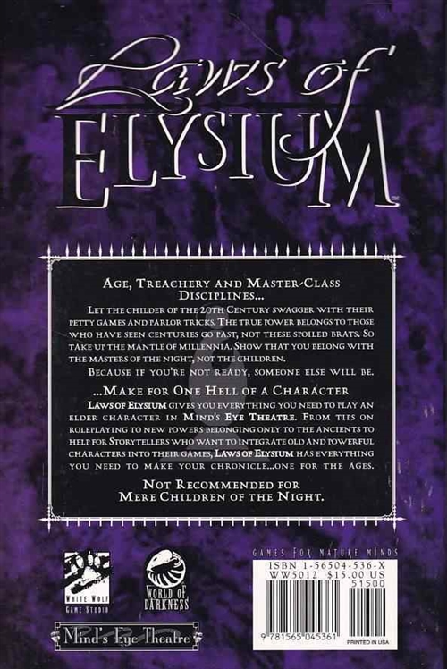 World of Darkness - Minds Eye Theatre -  Vampire the Masquerade - Laws of Elysium (Grade B) (Genbrug)